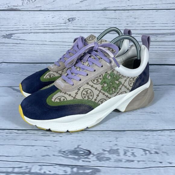 Tory Burch T Monogram Good Luck Trainer Sneakers US Size 8.5 $298 SEE LACES - Picture 1 of 10